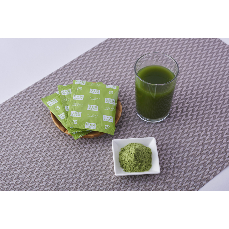 Aishodo Japanese Barley Grass Green Juice. Смесь сухая для приготовления безалкогольного напитка Аодзиру из ростков ячменя и пшеницы Айшодо, 135 г (3 г х 45 шт.)