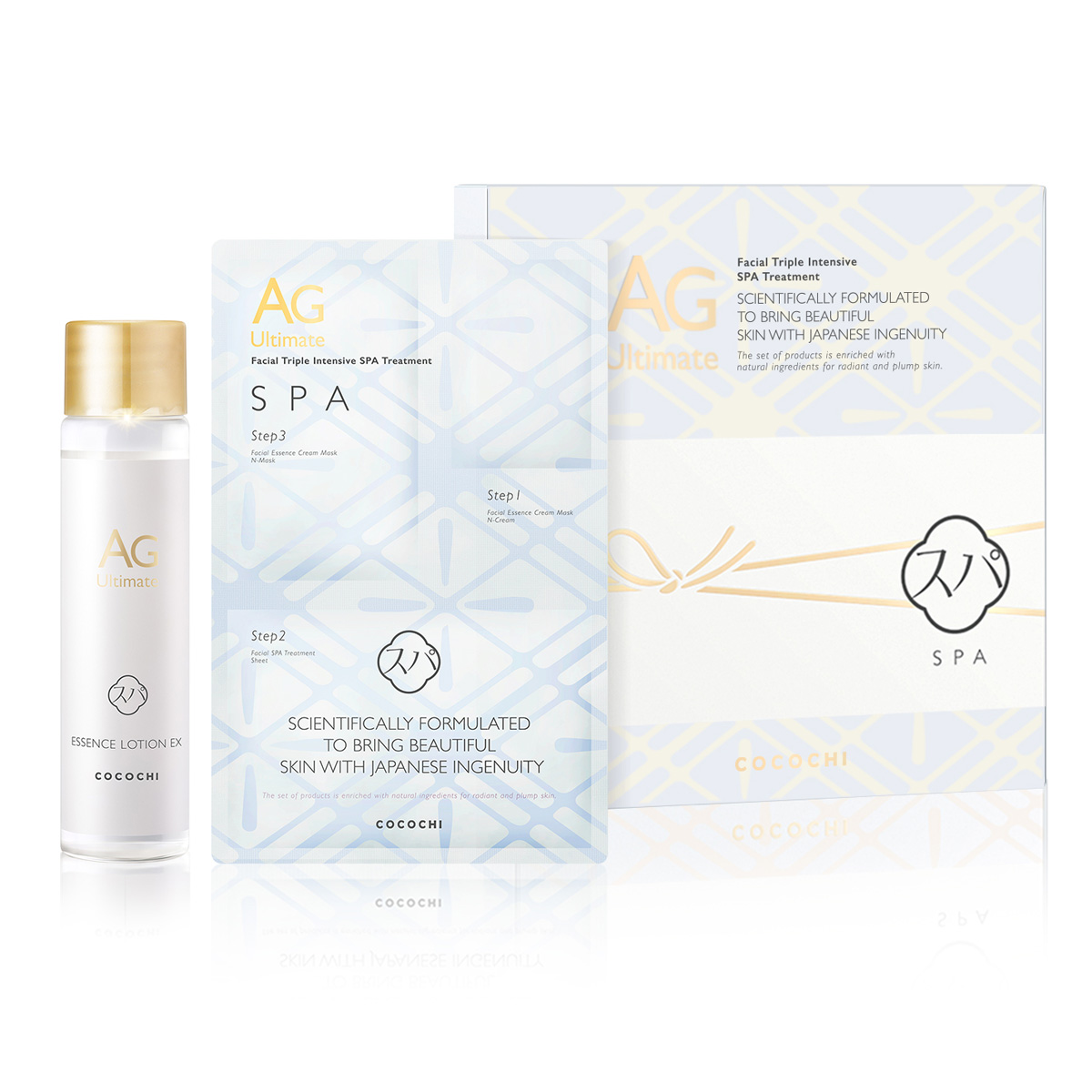 Cocochi AG Facial Triple Itensive SPA Treatment (Essence Cream N, 3 г/Essence Cream Mask, 15 г/Essence Lotion EX, 20 мл). Антивозрастной интенсивный СПА уход тройного действия (набор) Кокочи, 3 продукта