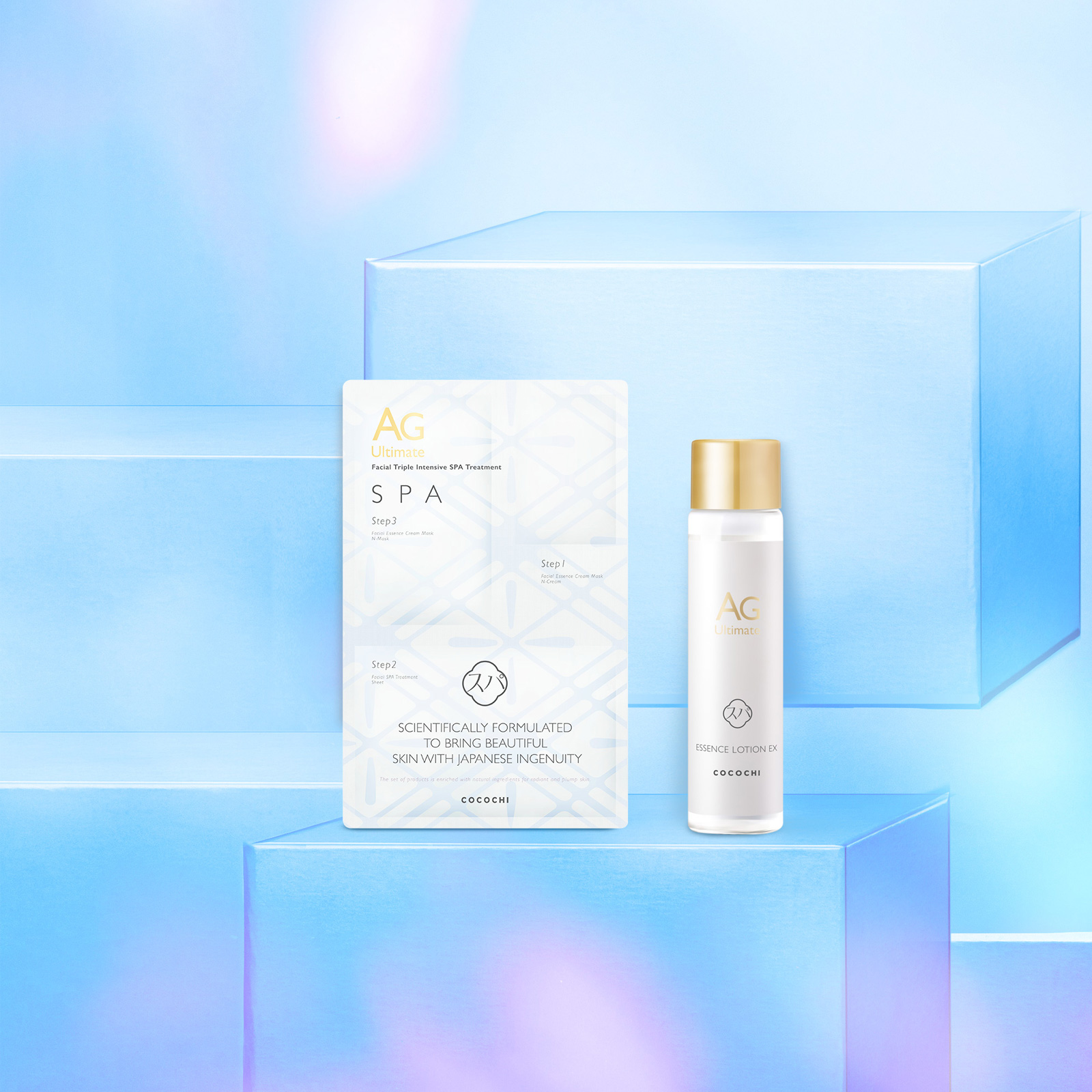 Cocochi AG Facial Triple Itensive SPA Treatment (Essence Cream N, 3 г/Essence Cream Mask, 15 г/Essence Lotion EX, 20 мл). Антивозрастной интенсивный СПА уход тройного действия (набор) Кокочи, 3 продукта