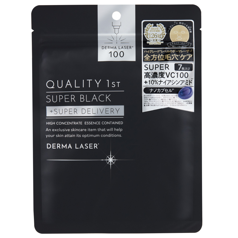 Quality 1st Derma Laser Super Black. Маска дерма лазер для сужения пор и борьбы с комедонами суперблэк на основе четырех видов витамина С, 7 шт.