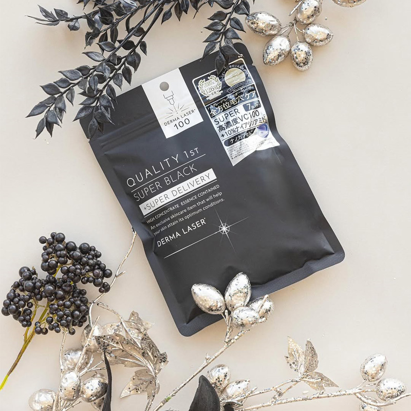 Quality 1st Derma Laser Super Black. Маска дерма лазер для сужения пор и борьбы с комедонами суперблэк на основе четырех видов витамина С, 7 шт.