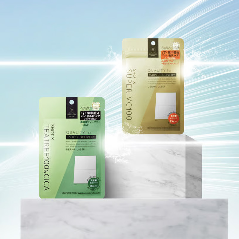 Quality 1st Derma Laser Shot X Super Teatree100 + CICA. Маска на основе центеллы азиатской и масла чайного дерева 100 для проблемной и чувствительной кожи лица Кволити Фест дерма лазер, 15 шт.