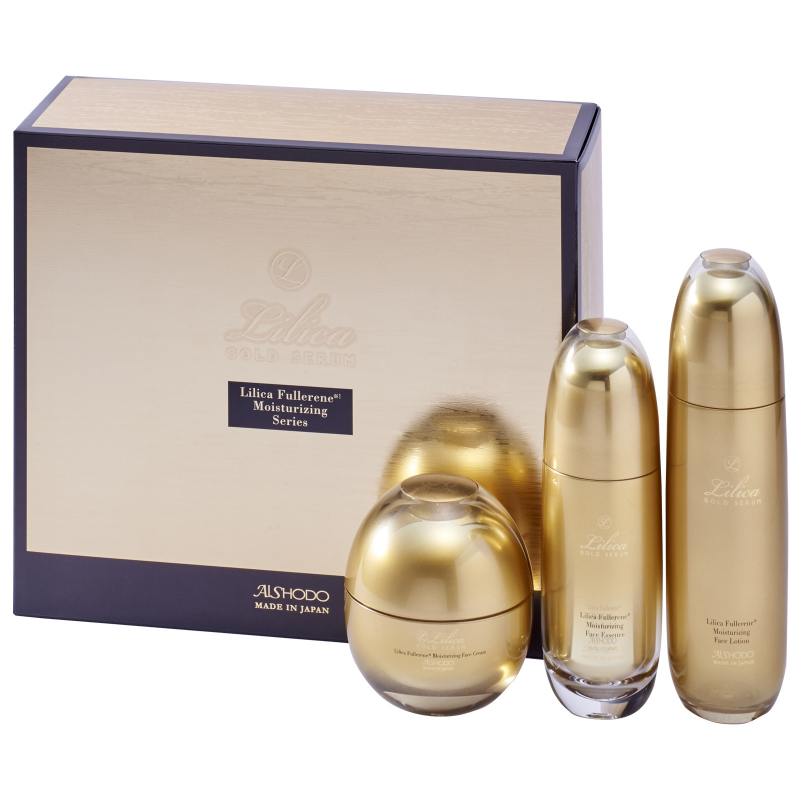 Aishodo LiLiCa Gold Serum Face 3 Set. Подарочный набор уходовой косметики для лица на основе фуллерена «Золотая сыворотка ЛиЛиКа» Айшодо, 3 продукта